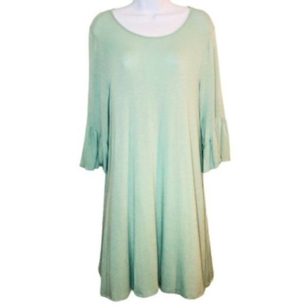 New Directions 3/4 Ruffle Sleeve Swing Dress Mint Green M - Picture 2 of 6